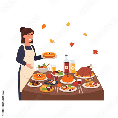 Abundant Harvest Feast With Friendly Host Serving Delicious Thanksgiving Meal