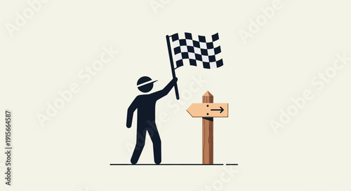 Achieving Goals Victory Flag Signaling Direction Success Milestone Reached