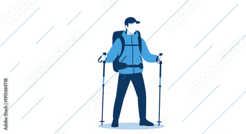 Active Hiker With Backpack And Poles Ready For Trekking Adventure