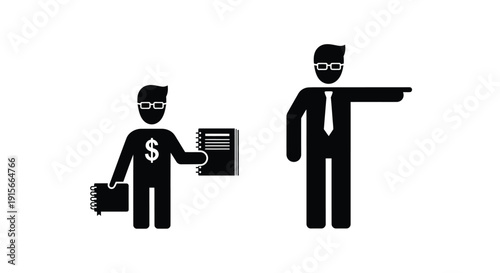 Two figures in black one offering money the other directing