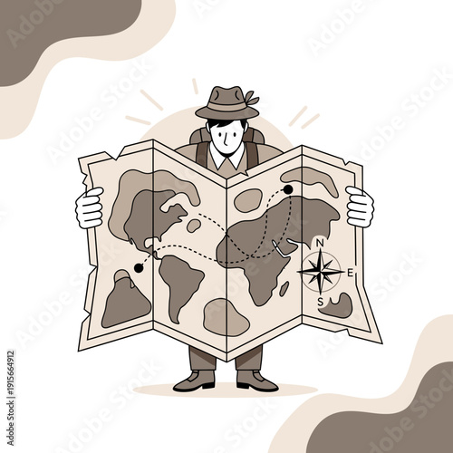 Adventurous Explorer Holding a World Map Ready for Journey