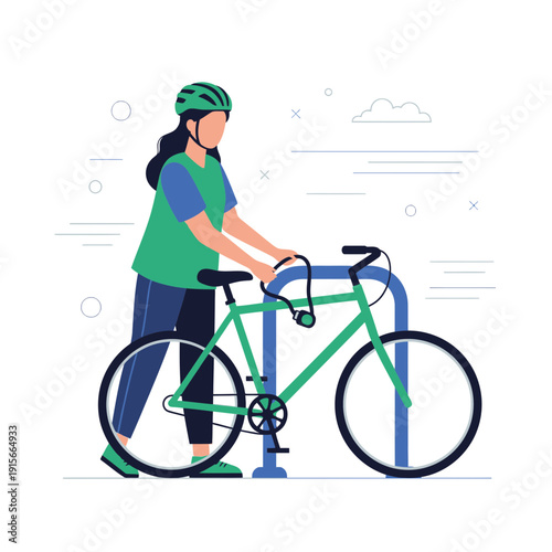 Active Urban Commuter Securing Bicycle Safely For City Exploration