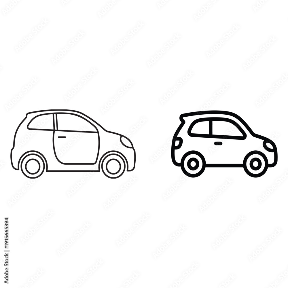 Fototapeta premium Compact Car Line Icons Set – Small Hatchback Outline Vector Illustration