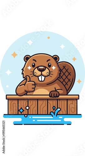 Adorable Beaver Relaxing In A Hot Tub Giving A Thumbs Up