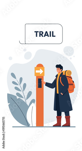 Adventurous Hiker Finds Trail Signage Ready For New Exploration Journeys