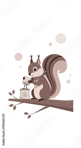 Adorable Cartoon Squirrel Gathering Nuts For Winter Hoard