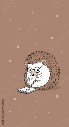 Adorable Hedgehog Artist Wearing Glasses Sketching on a Notepad