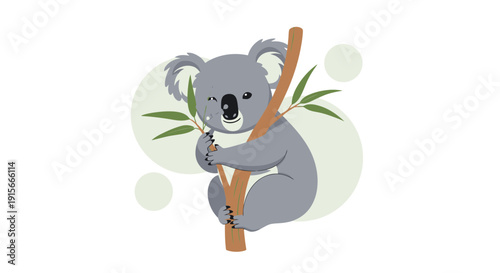 Adorable Koala Clinging To Eucalyptus Branch Adorable Animal Illustration
