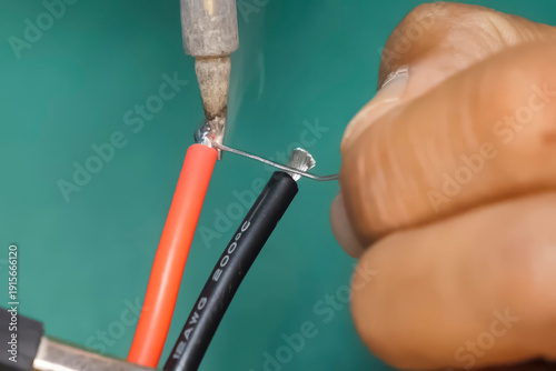 Bild auf Leinwand Soldering contacts with a new flux at the bare ends of the wires