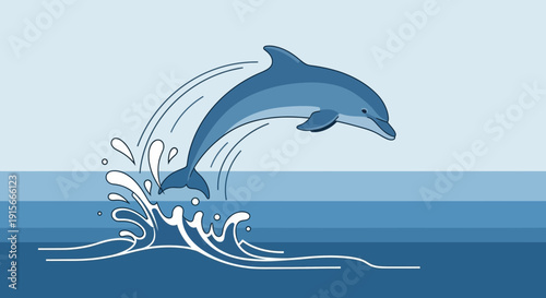 A Playful Dolphin Leaps Through Waves In A Beautiful Artistic Illustration
