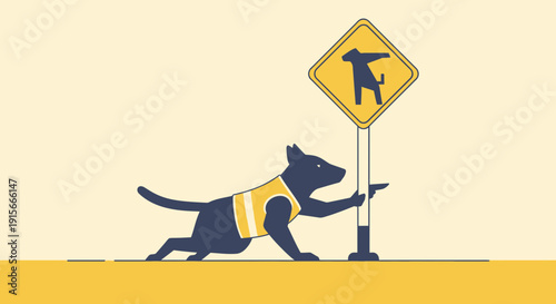 A Dog Wearing A Safety Vest Points To A Dog Crossing Sign