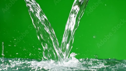 Clear water splashing against green background