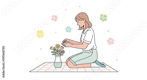 A Woman Arranging Flowers A Gentle Moment Of Floral Delight