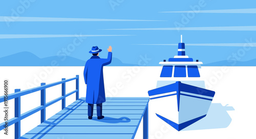 A Lone Figure Bids Farewell To A Striking Maritime Vessel