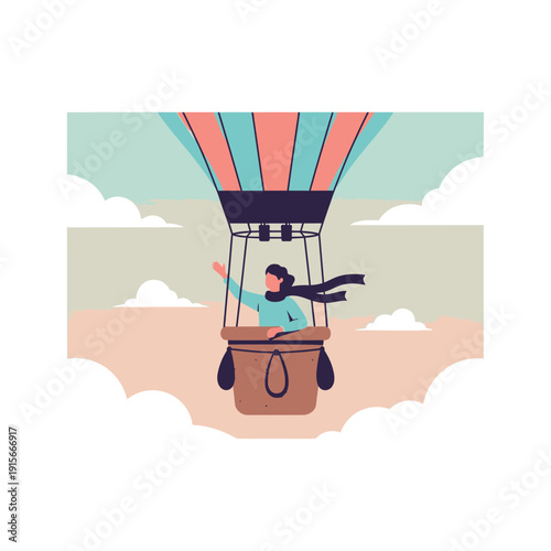 Adventure Awaits Person Soaring High In Colorful Hot Air Balloon Over Dreamy Clouds