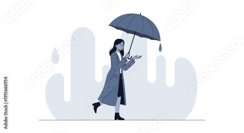 A Woman With Umbrella Walking In The Rain