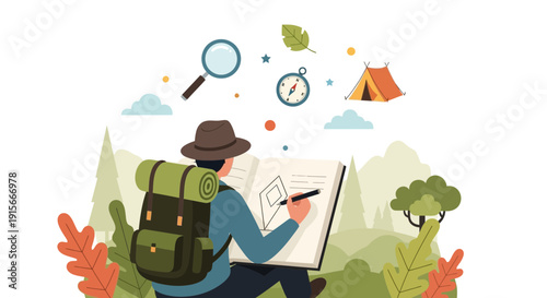 Adventure Drawing And Exploration With Backpack And Magnifying Glass