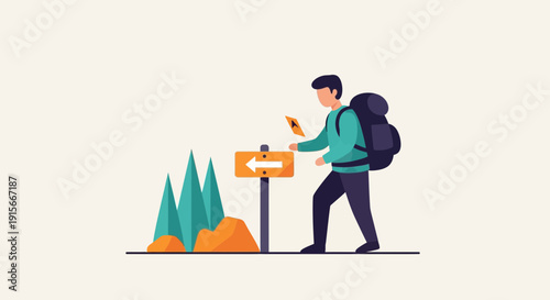 Adventurer Consulting A Trail Marker On A Scenic Journey
