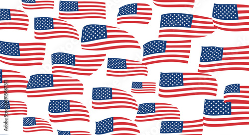 American Flags Displayed Against White Background, Patriotic Symbolism and Celebration