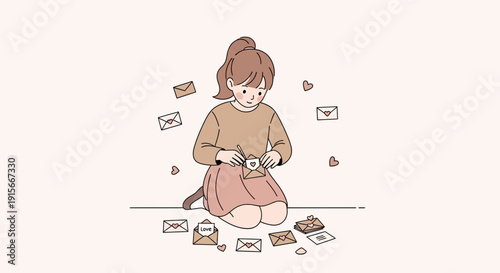 A Young Woman Writing And Delivering Romantic Love Letters For Someone Special