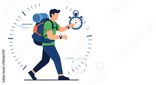 Adventurer Man Checking Watch With Clock Time Concept