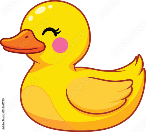 A cheerful yellow cartoon duck with a wink and a smile floating on water isolated on transparent background, Vector