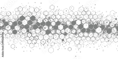 Abstract honeycomb pattern with grunge texture and fading effect on a white background
