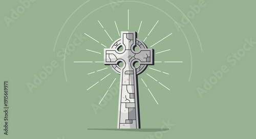 Ancient Celtic Cross Monument With Radiant Light