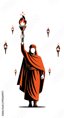 Ancient Messenger Holding Fiery Torch Leading The Way Forward