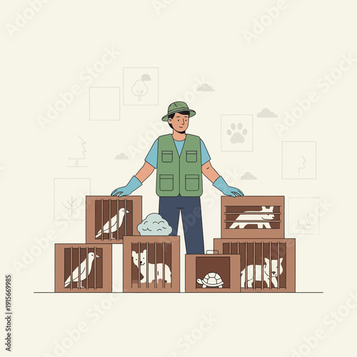 Animal Rescue Worker With Caged Animals Kindness And Compassion