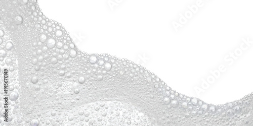 A close-up view of light gray bubbles forming a wave pattern on a high-key white background