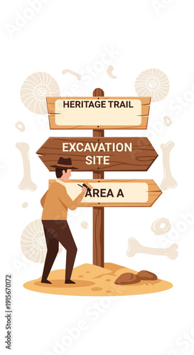 Archaeological Adventure Signpost Heritage Trail Excavation Site Exploration