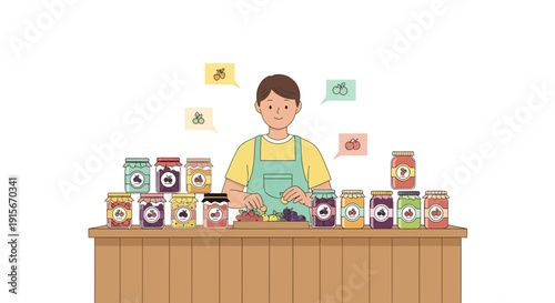 Artisan Crafting Delicious Preserves Featuring Seasonal Fruits And Jars