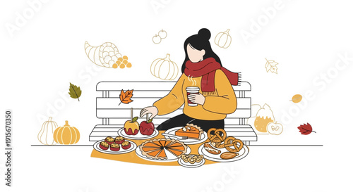 Autumn Harvest Feast Delight Young Woman Enjoying Seasonal Treats Outdoors