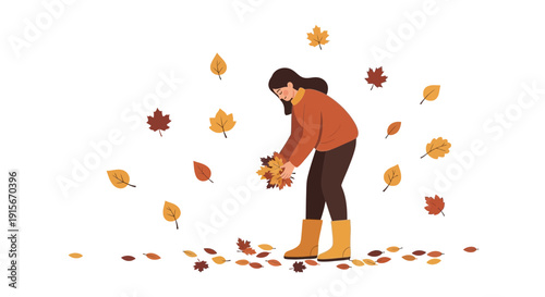 Autumn Leaf Gathering Scene A Cheerful Person Collecting Fall Foliage