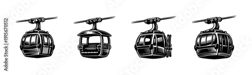 Cable car flat vector icons set. gondola and ski lift symbols. simple transport collection