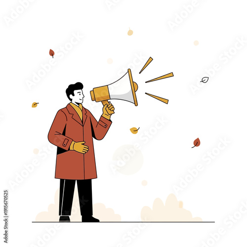 Autumnal Announcement: A Modern Illustration of a Person Publicizing Important Information