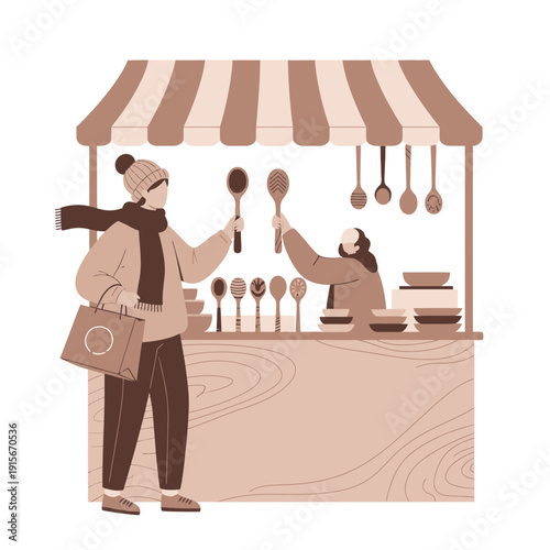 Artisan Spoon Stall At A Festive Winter Market Scene