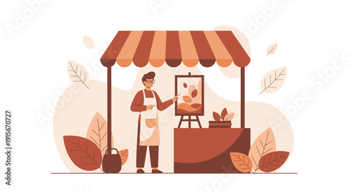 Artist Showcasing Artwork at Outdoor Stall