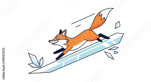 Cartoon Fox Soaring On Ice, Expressing Joy And Playfulness In A Lively Illustration