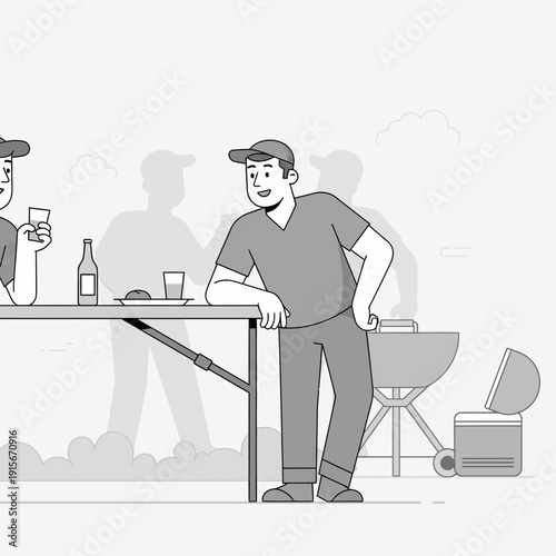 Casual Outdoor Gathering With Barbecue And Refreshments