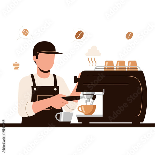 Barista Crafting Coffee With Espresso Machine And Beans