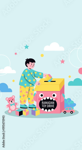 Charitable Child Donating Toys To Ramadan Toy Drive Initiative