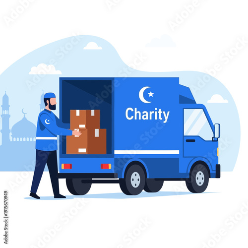 Charitable Delivery Truck Assisting Community Through Humanitarian Aid Initiatives