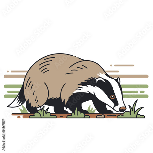 Charming Badger Illustration Exploring Natural Habitat Vector Art