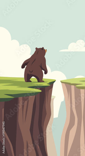 Bear Standing On Cliff Edge Gazing Into The Abyss