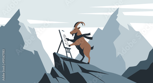 Artistic Ibex Paints a Portrait High in the Majestic Mountains