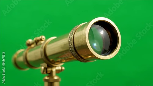 Vintage brass telescope on green screen for captivating visual videos and future explorations
