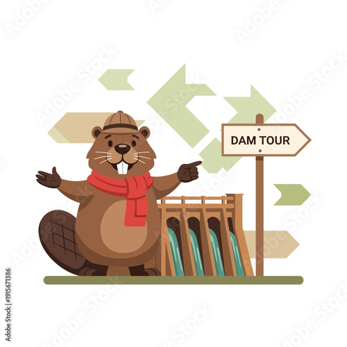 Charming Beaver Guides Visitors on Dam Tour, Offering Insightful Information and Exploration
