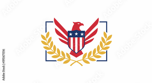 Bold Eagle Emblem With Laurel Wreath And Shield Emblematic Design